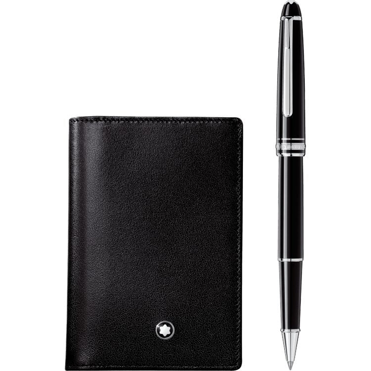 Scatola con rollerball meisterstück classico platiné e banco di panchina di soffietto