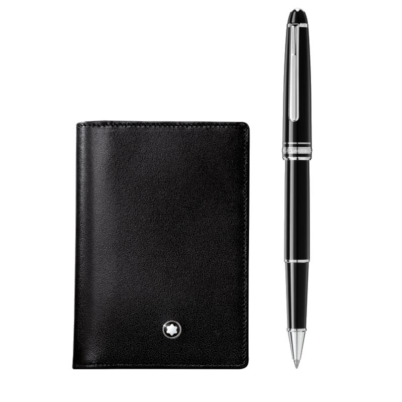Box consisting of a classic platinum meiststück rollerball and a visit card holder with bellows