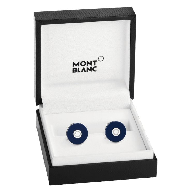 Boutons De Manchette Pix Ronds En Acier Inoxydable et Résine Bleu - Boutique-Officielle-Montblanc-Cannes