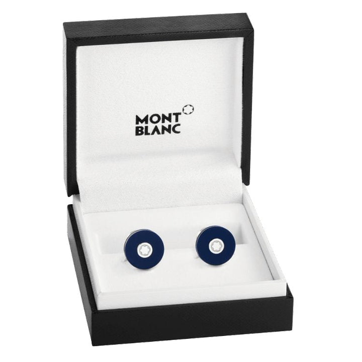Boutons De Manchette Pix Ronds En Acier Inoxydable et Résine Bleu - Boutique-Officielle-Montblanc-Cannes