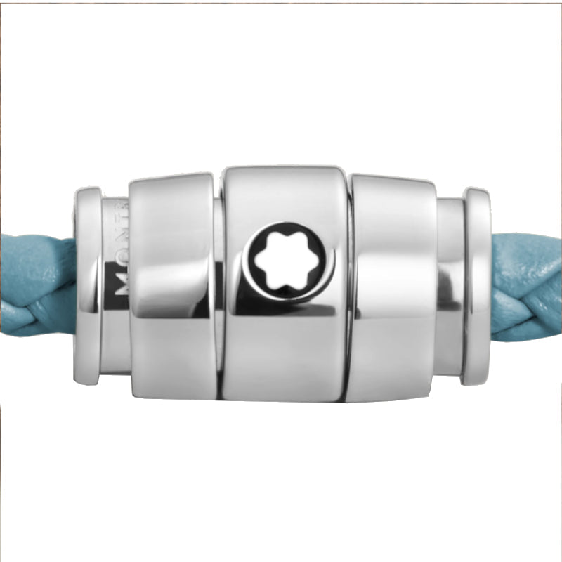 Bracelet Montblanc Meisterstück en acier 3 anneaux en cuir bleu cendré