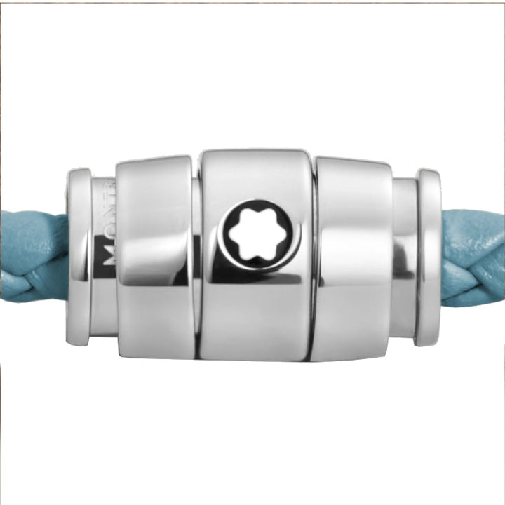 Bracelet Montblanc Meisterstück en acier 3 anneaux en cuir bleu cendré