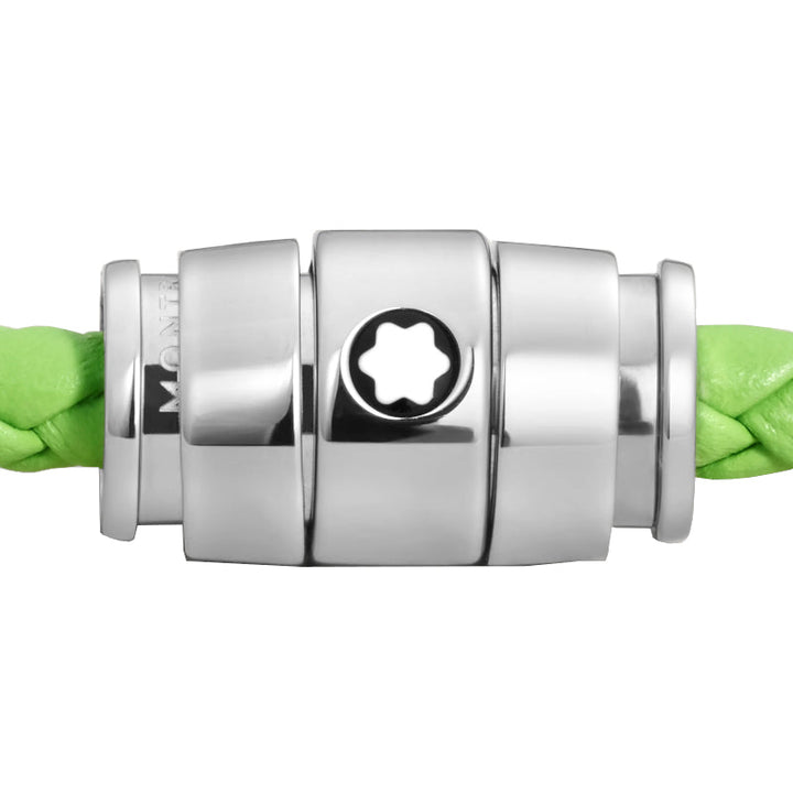 Bracelet Montblanc Meisterstück en acier 3 anneaux en cuir vert citron