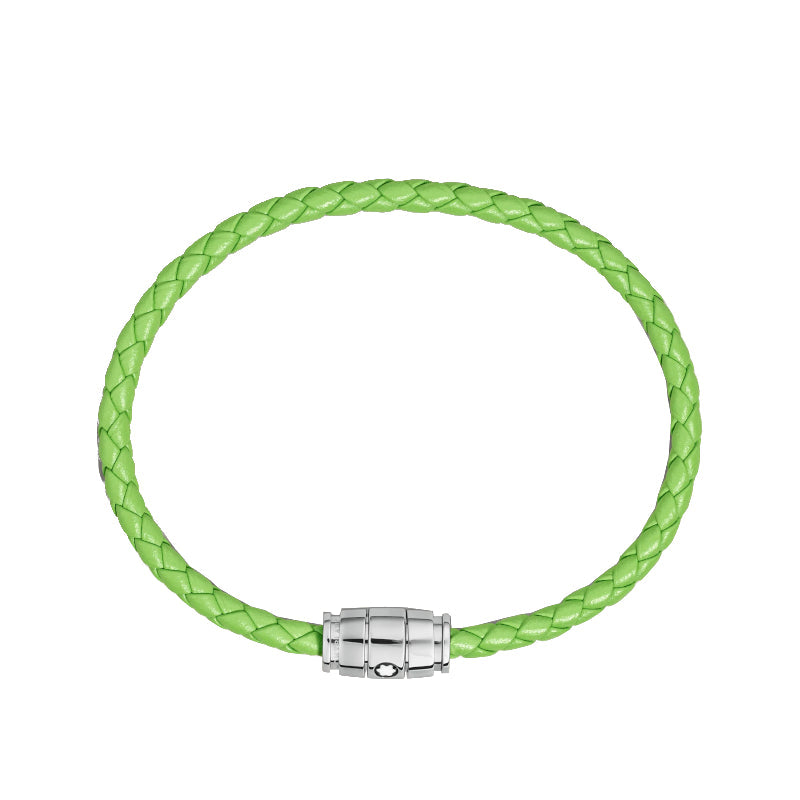 Bracelet Montblanc Meisterstück en acier 3 anneaux en cuir vert citron