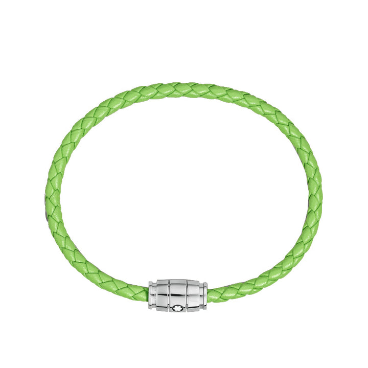 Bracelet Montblanc Meisterstück en acier 3 anneaux en cuir vert citron