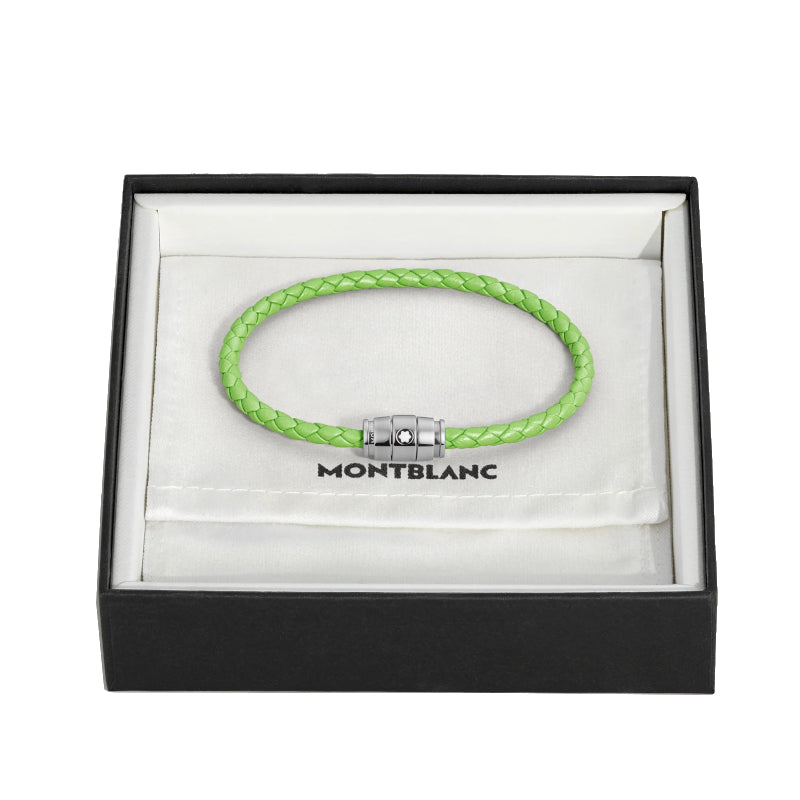 Bracelet Montblanc Meisterstück en acier 3 anneaux en cuir vert citron