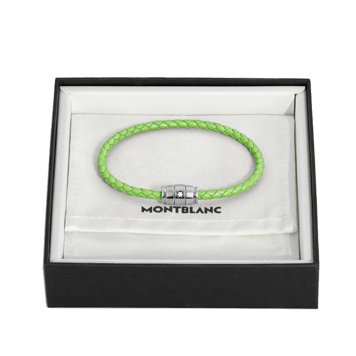 Bracelet Montblanc Meisterstück en acier 3 anneaux en cuir vert citron