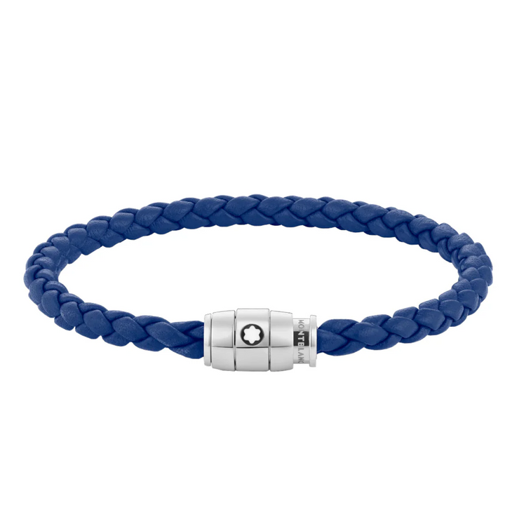 Bracelet en acier et cuir bleu avec fermeture à 3 anneaux