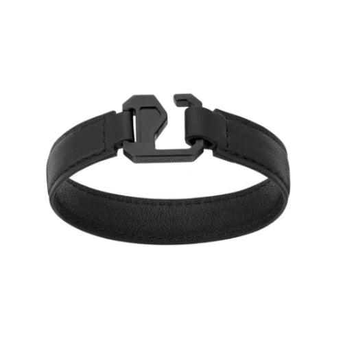 Bracciale da uomo in pelle nera con chiusura in PVD nero