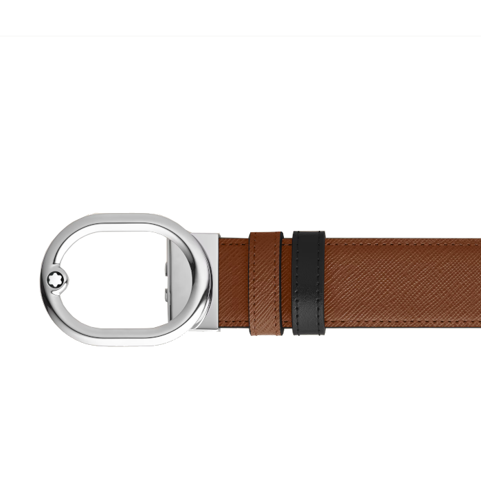 Ceinture Montblanc réversible à boucle L’Ovale de 35 mm en cuir fauve/noir