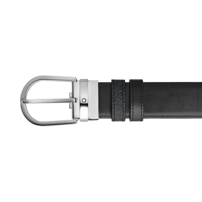 Ceinture Montblanc réversible à boucle fer à cheval de 35 mm en cuir bleu tweed/noir