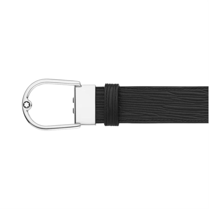 Ceinture Réversible De 35 Mm Avec Boucle Fer À Cheval En Cuir Noir Imprimé/Cuir Noir Lisse