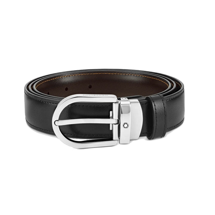Reversible belt with 30 mm horseshoe in black/brown leather