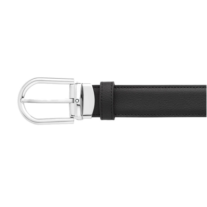 Reversible belt with 30 mm horseshoe loop in black/blue leather
