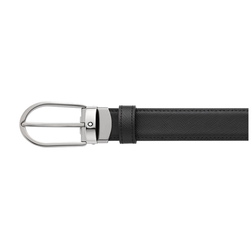Cintura reversibile con ferro di cavallo da 30 mm in pelle nera/blu