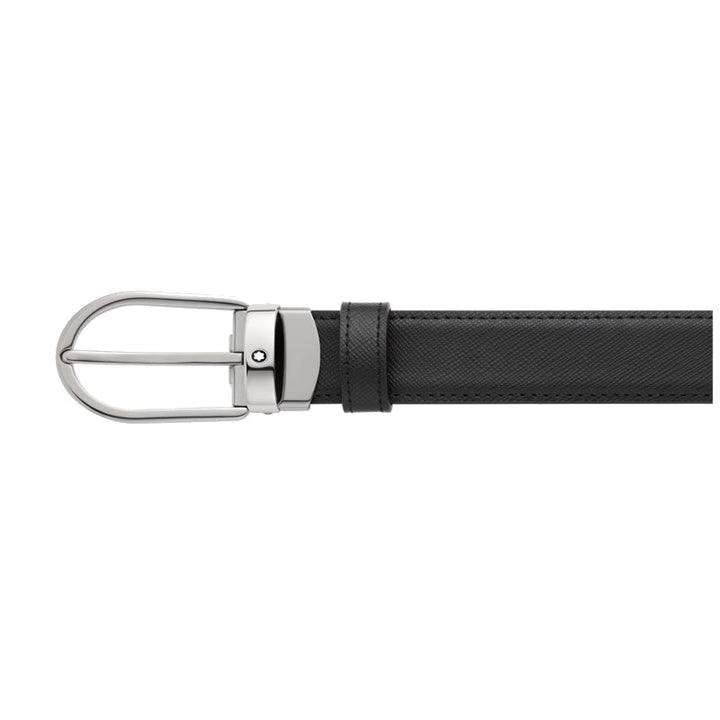 Cintura reversibile con ferro di cavallo da 30 mm in pelle nera/blu