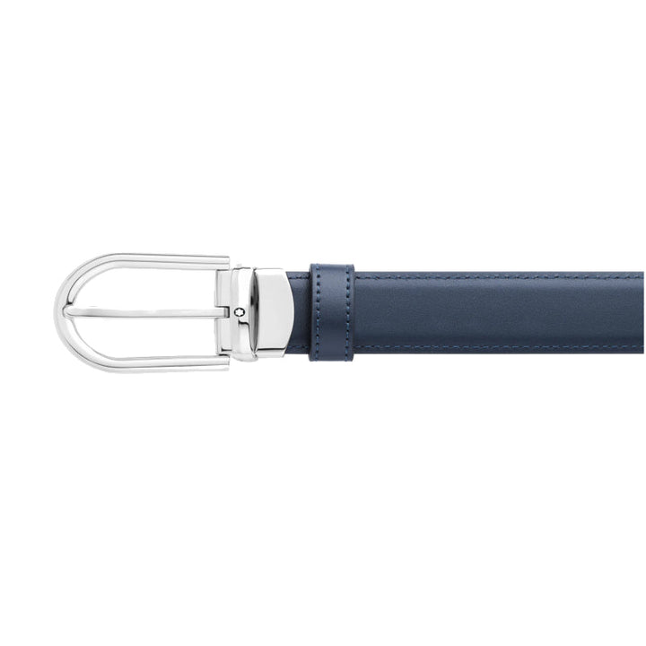 Reversible belt with 30 mm horseshoe loop in black/blue leather