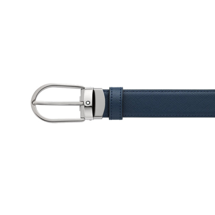 Cintura reversibile con ferro di cavallo da 30 mm in pelle nera/blu