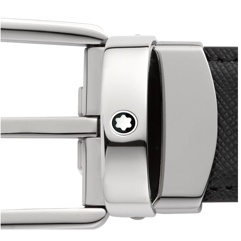Cintura reversibile con ferro di cavallo da 30 mm in pelle nera/blu