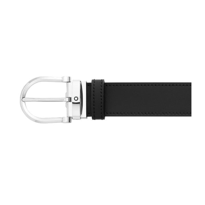 Reversible belt with 35 mm horseshoe loop in black/blue leather