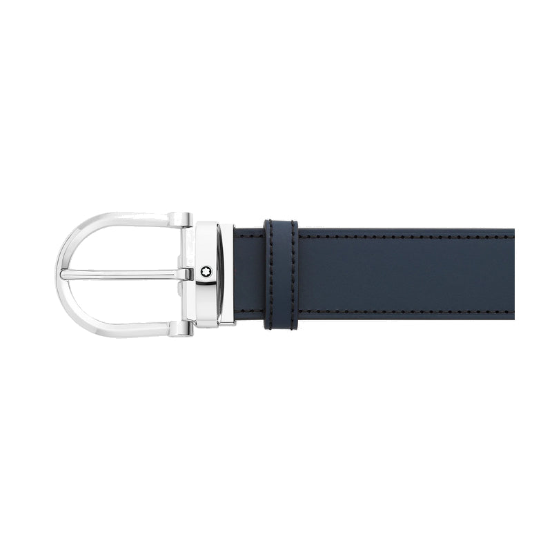 Reversible belt with 35 mm horseshoe loop in black/blue leather