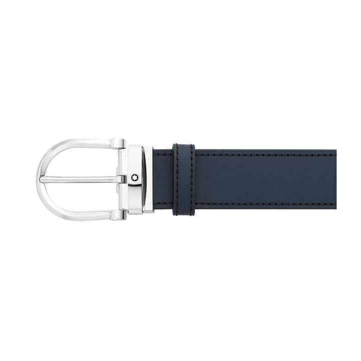 Reversible belt with 35 mm horseshoe loop in black/blue leather