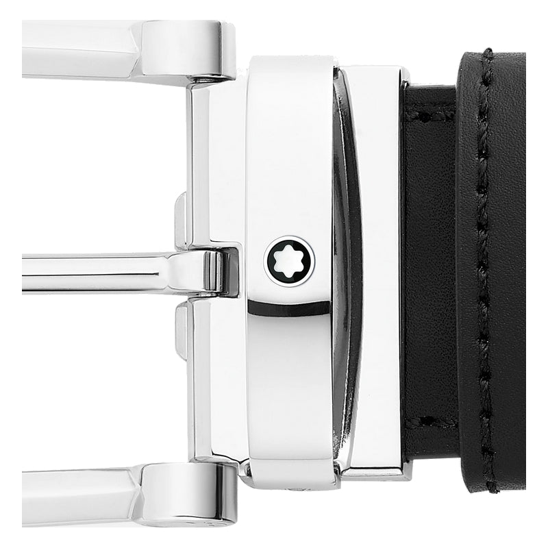 Reversible belt with 35 mm horseshoe loop in black/blue leather