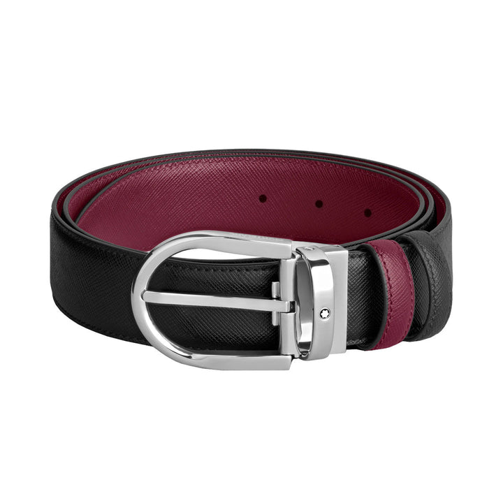 Ceinture réversible en cuir noir/cassis 35 mm avec boucle en fer à cheval