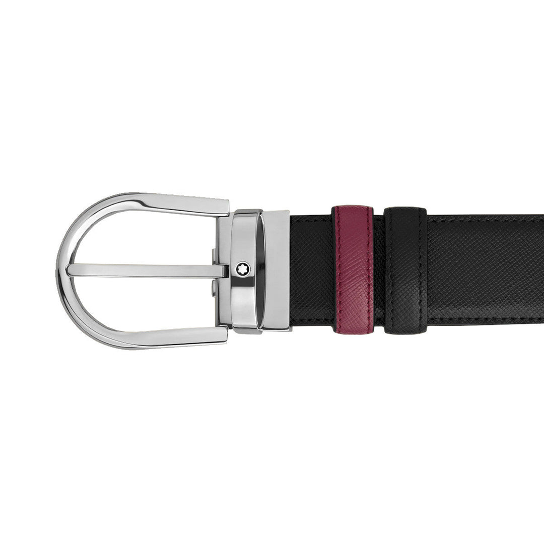 Ceinture réversible en cuir noir/cassis 35 mm avec boucle en fer à cheval