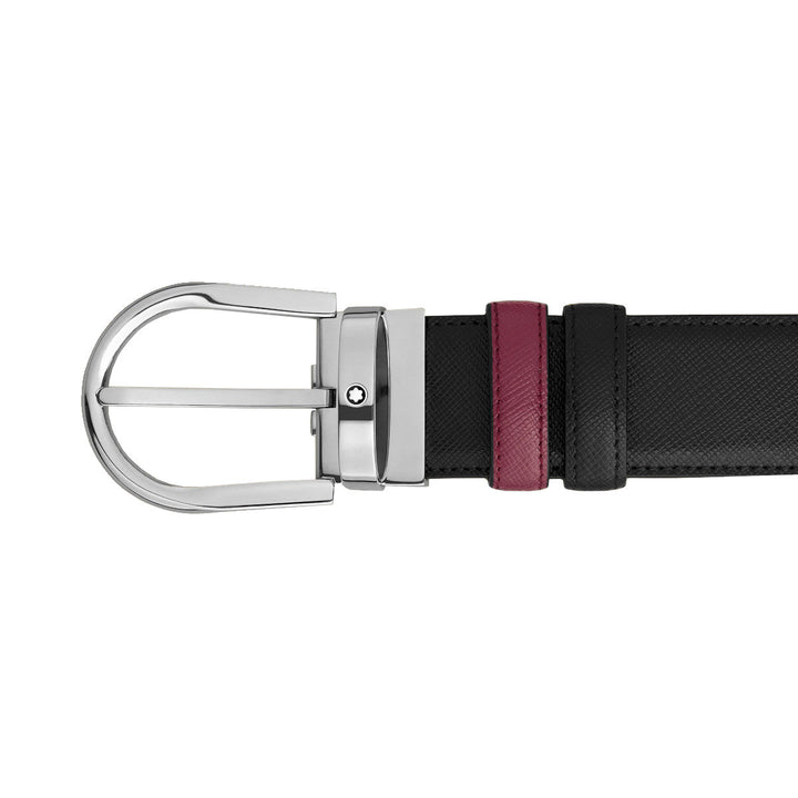Ceinture réversible en cuir noir/cassis 35 mm avec boucle en fer à cheval