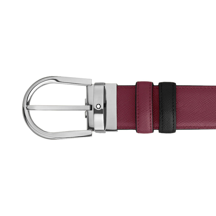 Ceinture réversible en cuir noir/cassis 35 mm avec boucle en fer à cheval