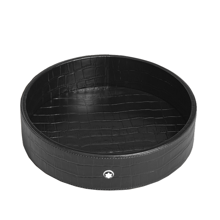 Grand plateau de bureau Montblanc rond en cuir embossé croco