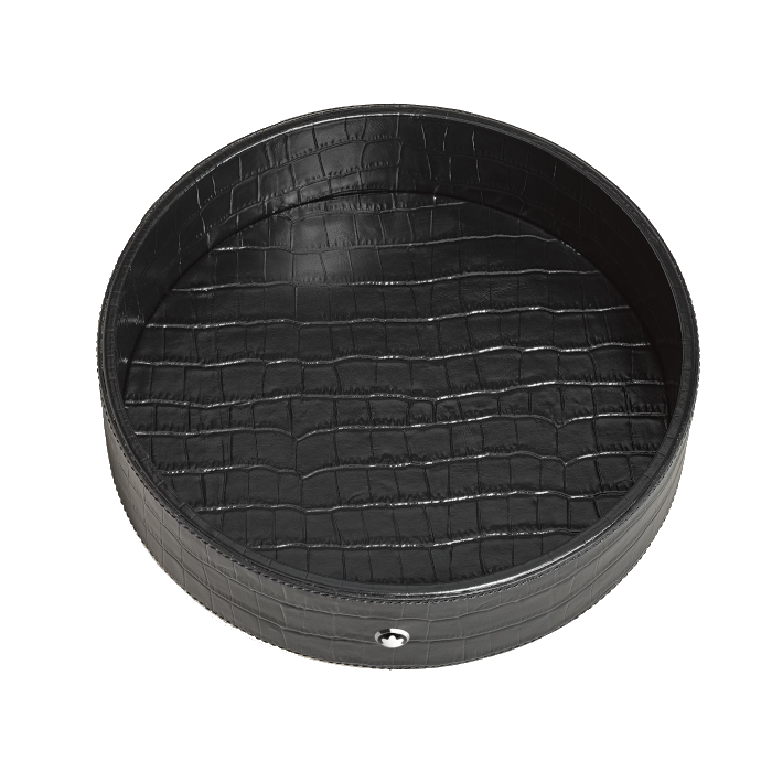 Grand plateau de bureau Montblanc rond en cuir embossé croco