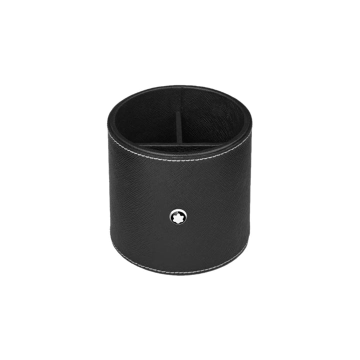 Porte-stylo rond en cuir noir