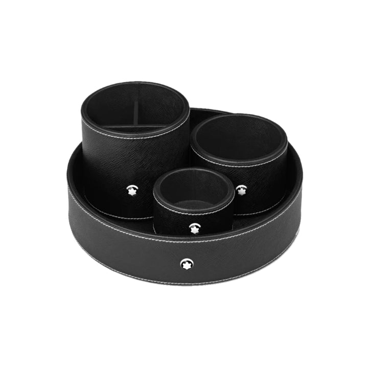 Porte-stylo rond en cuir noir