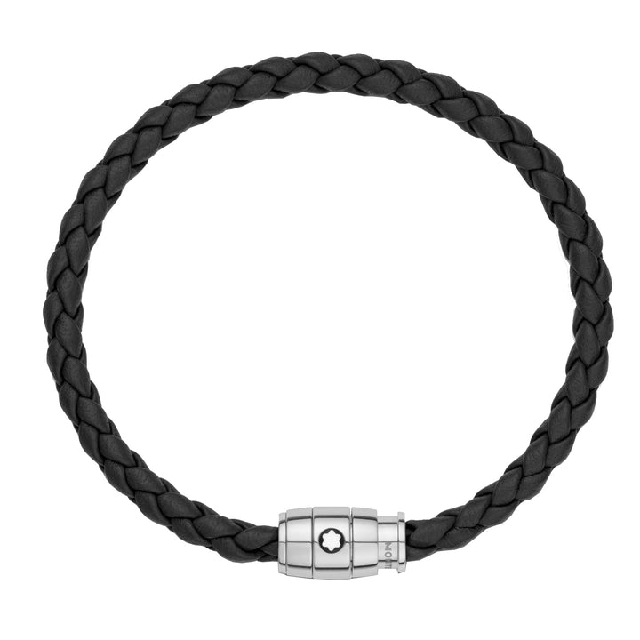Steel and black leather bracelet with 3 -rings closure