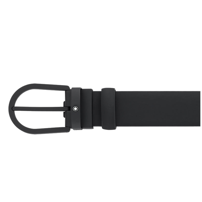 35 mm Cintura a loop di ferro nero in pelle nera