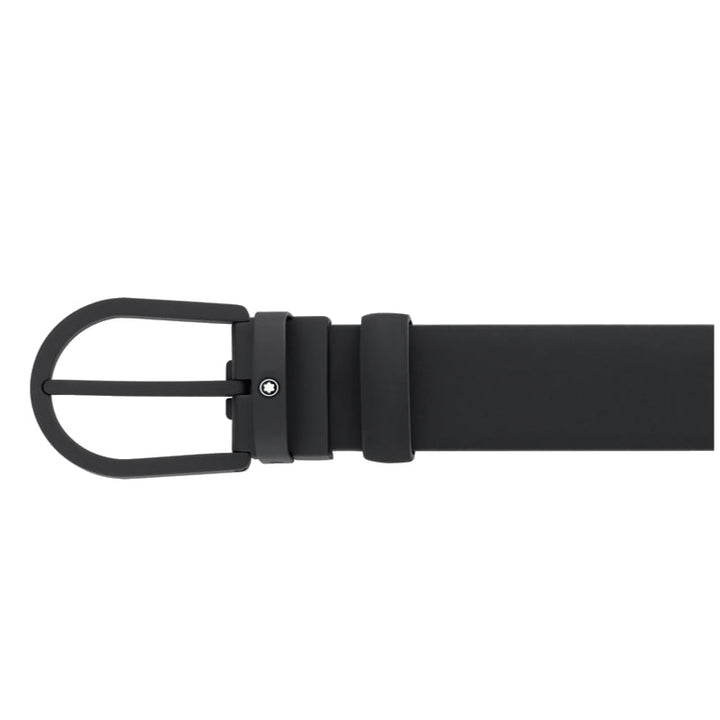 35 mm Cintura a loop di ferro nero in pelle nera