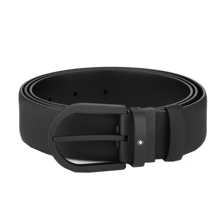 35 mm Cintura a loop di ferro nero in pelle nera