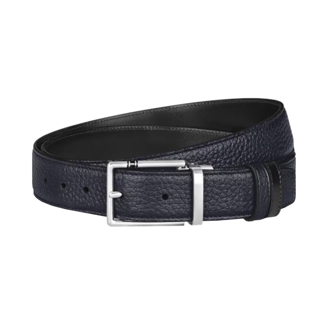 Ceinture hommeMontblancCeinture Réversible 30 mm à boucle Rectangulaire Montblanc Meisterstück en Cuir Grainé Bleu