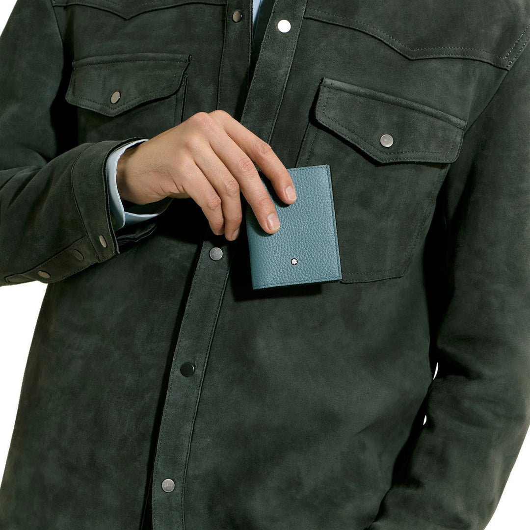Mini Portefeuille 4cc Montblanc Grainé Bleu