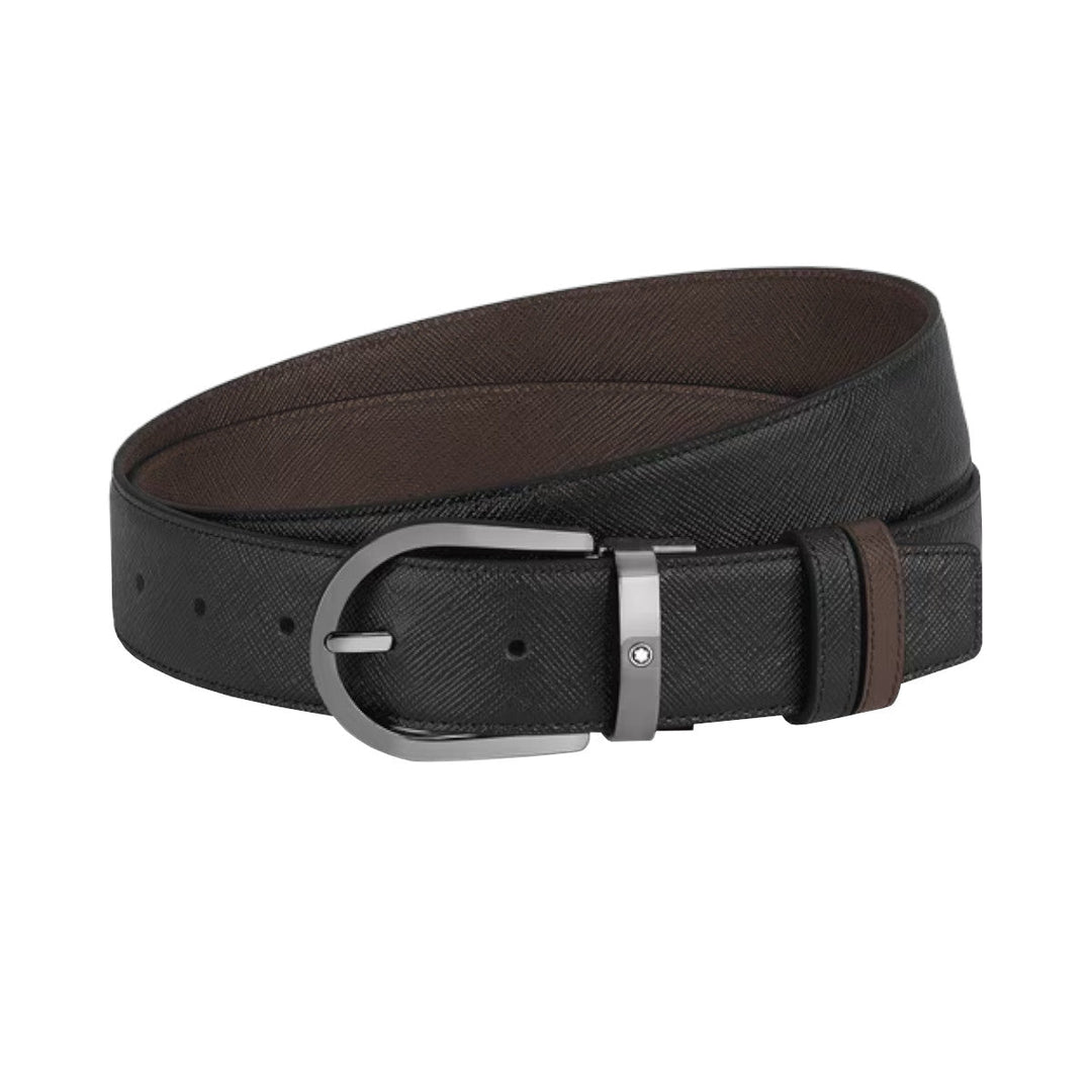 Ceinture réversible motif fer à cheval 35 mm en cuir Montblanc Sartorial ébène