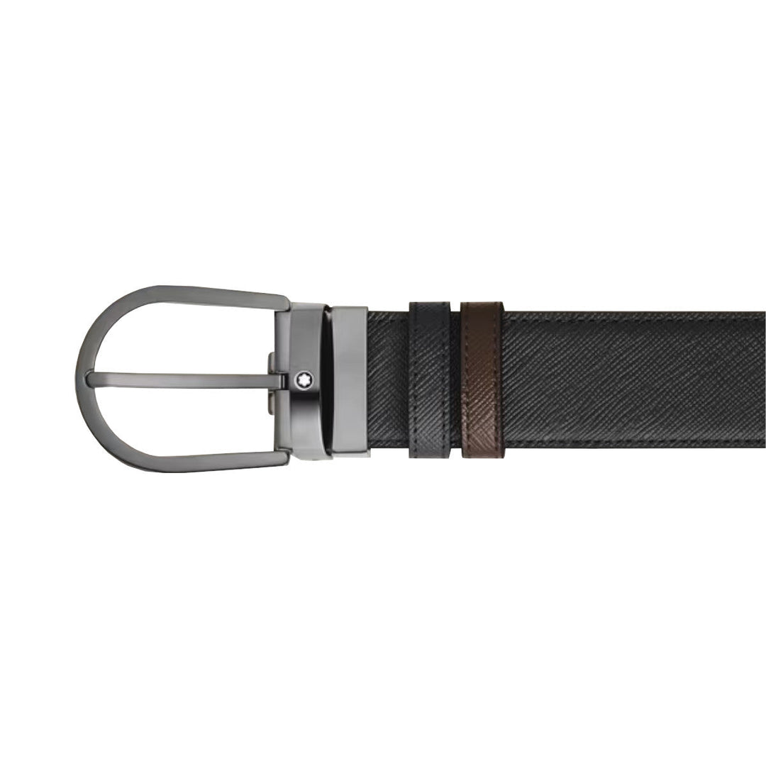 Ceinture réversible motif fer à cheval 35 mm en cuir Montblanc Sartorial ébène