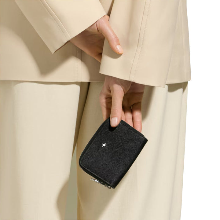 Mini Portefeuille Montblanc 2cc Zippé en Cuir Sartorial Noir