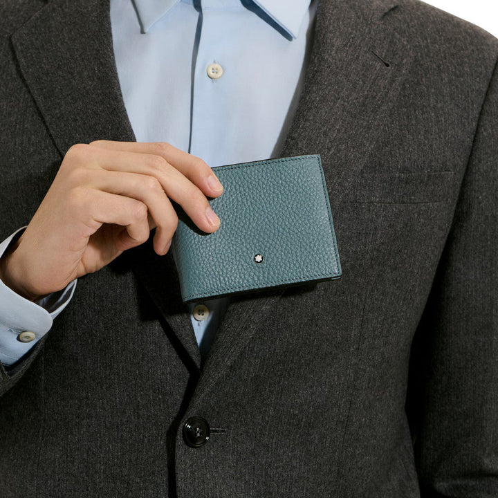 Portefeuille 6cc Montblanc Grainé Bleu