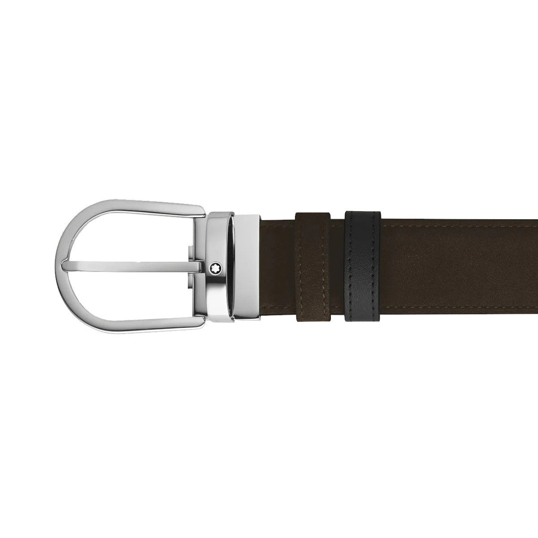 Ceinture Réversible Horseshoe Montblanc 35 mm en Suede Noir/Marron