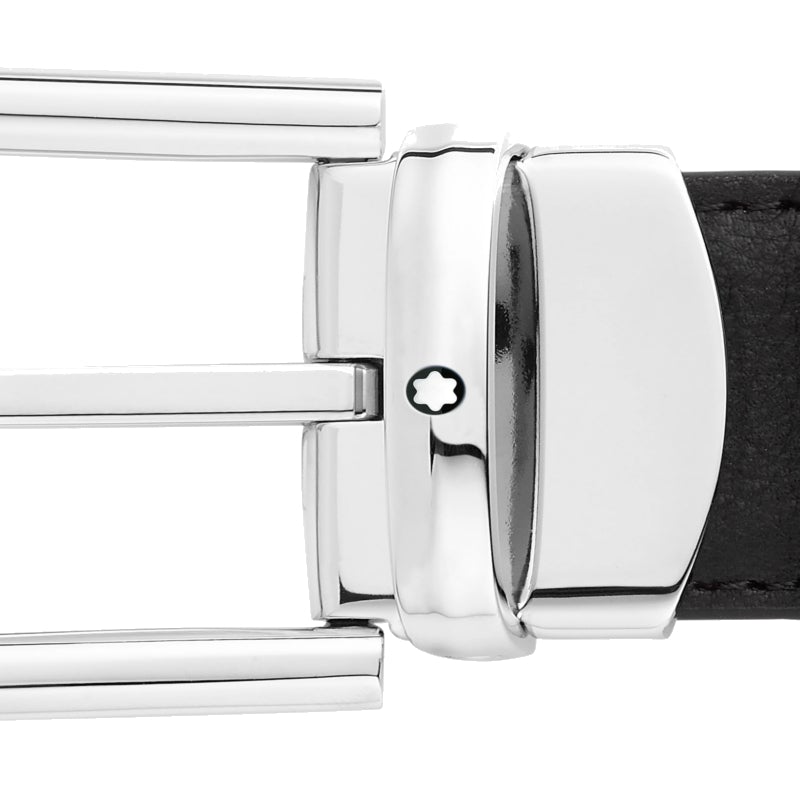 Cintura reversibile con ferro di cavallo da 30 mm in pelle nera/bordeautica