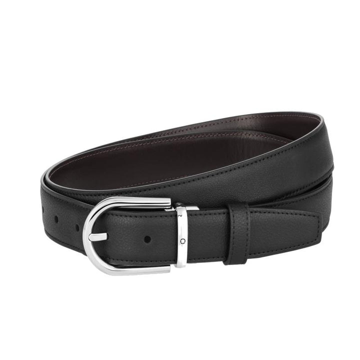 Reversible belt with 30 mm horseshoe in black/brown leather